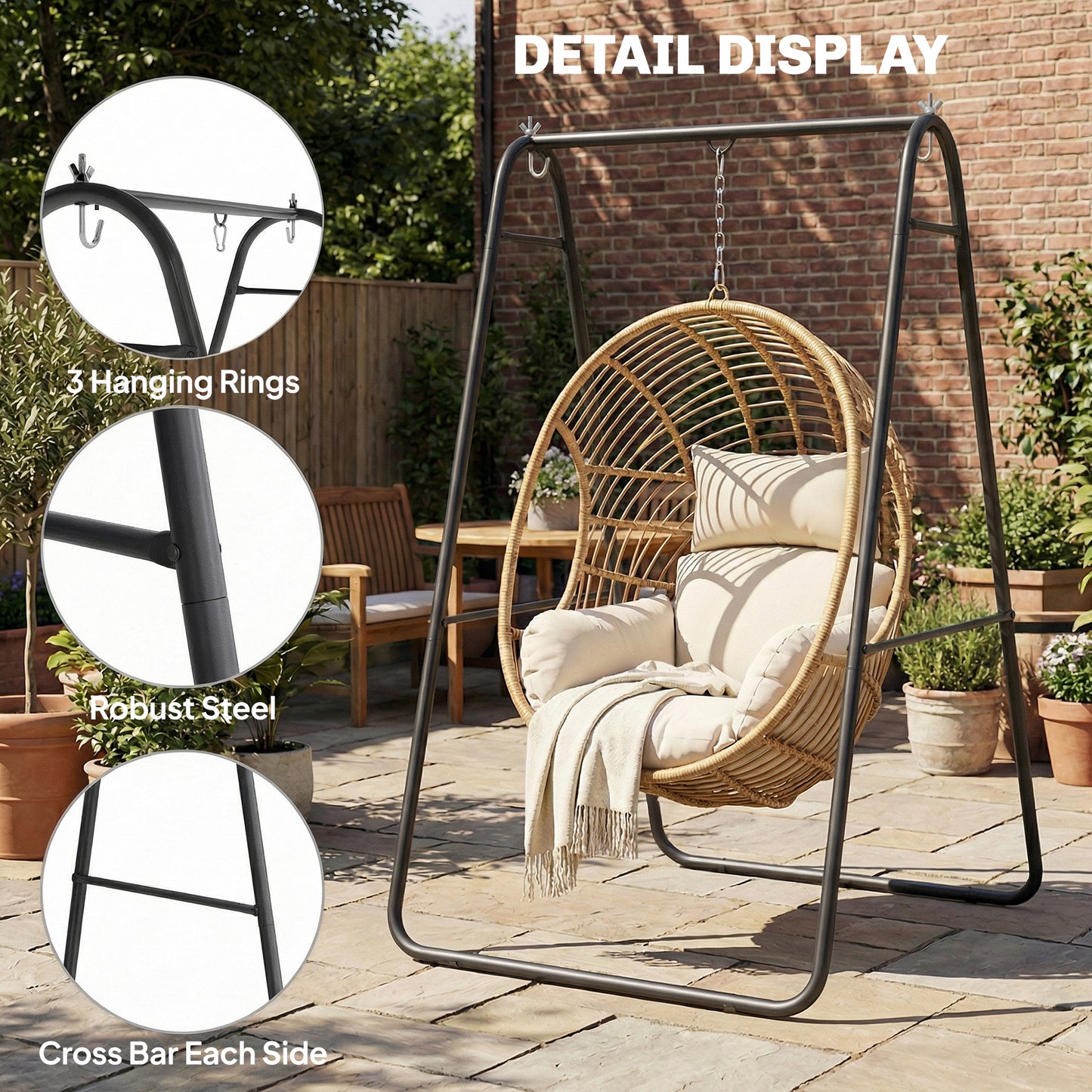Hammock Chair Stand Only, Hanging Chair Stand, 150 KG Load, Black