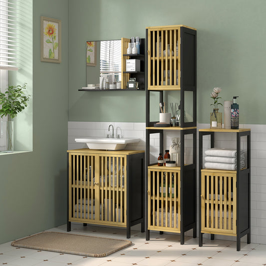 Bathroom Mirror Wall Mount Vanity Mirror with 4 Storage Shelves, Black