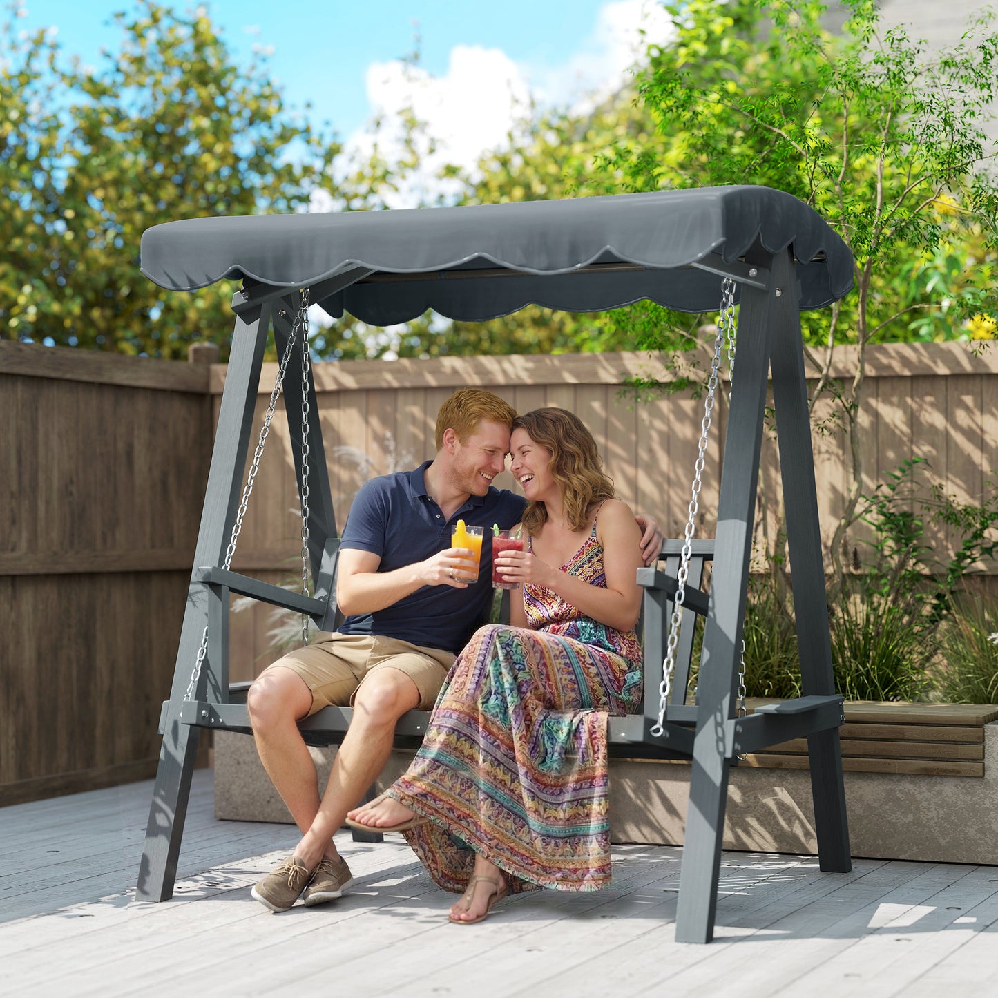 2 Seater Garden Swing Seat with Canopy, Outdoor Hammock Bench, Grey