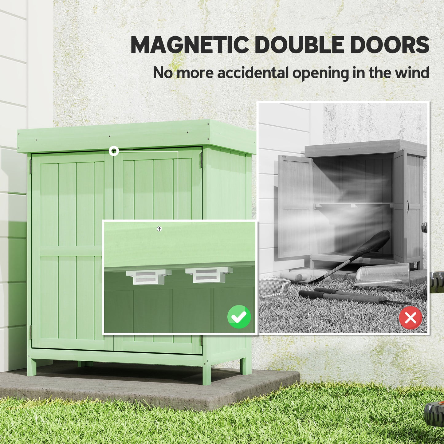 Wooden Garden Shed w/ Hinged Roof, 74x43x88cm, Light Green