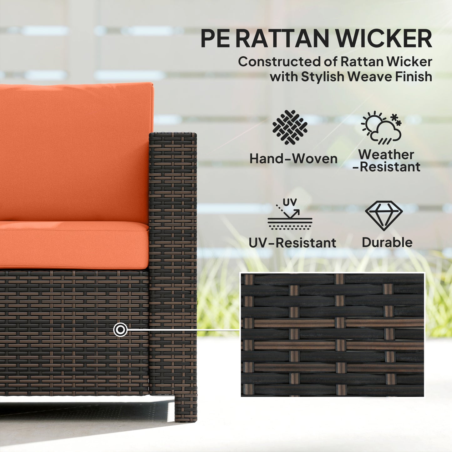 Rattan Wicker 3-seater Sofa Chair Patio Furniture, Orange