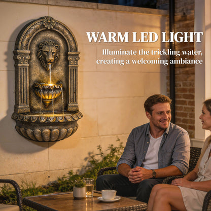 Wall-Mounted Water Fountain, Garden Water Feature with LED Lights