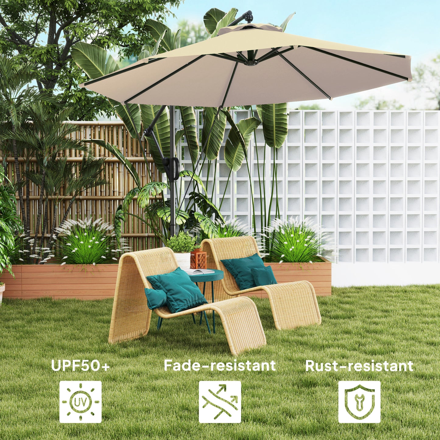 3(m) Cantilever Banana Parasol with Cover Wind Strap UPF50+Khaki