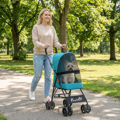 Foldable Dog Stroller with Mesh Windows for Mini Dogs, Dark Green