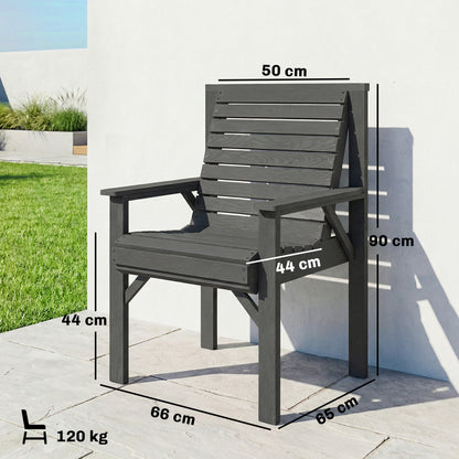 Wood Garden Chair Outdoor Dining Chair with Curved Seat, Grey