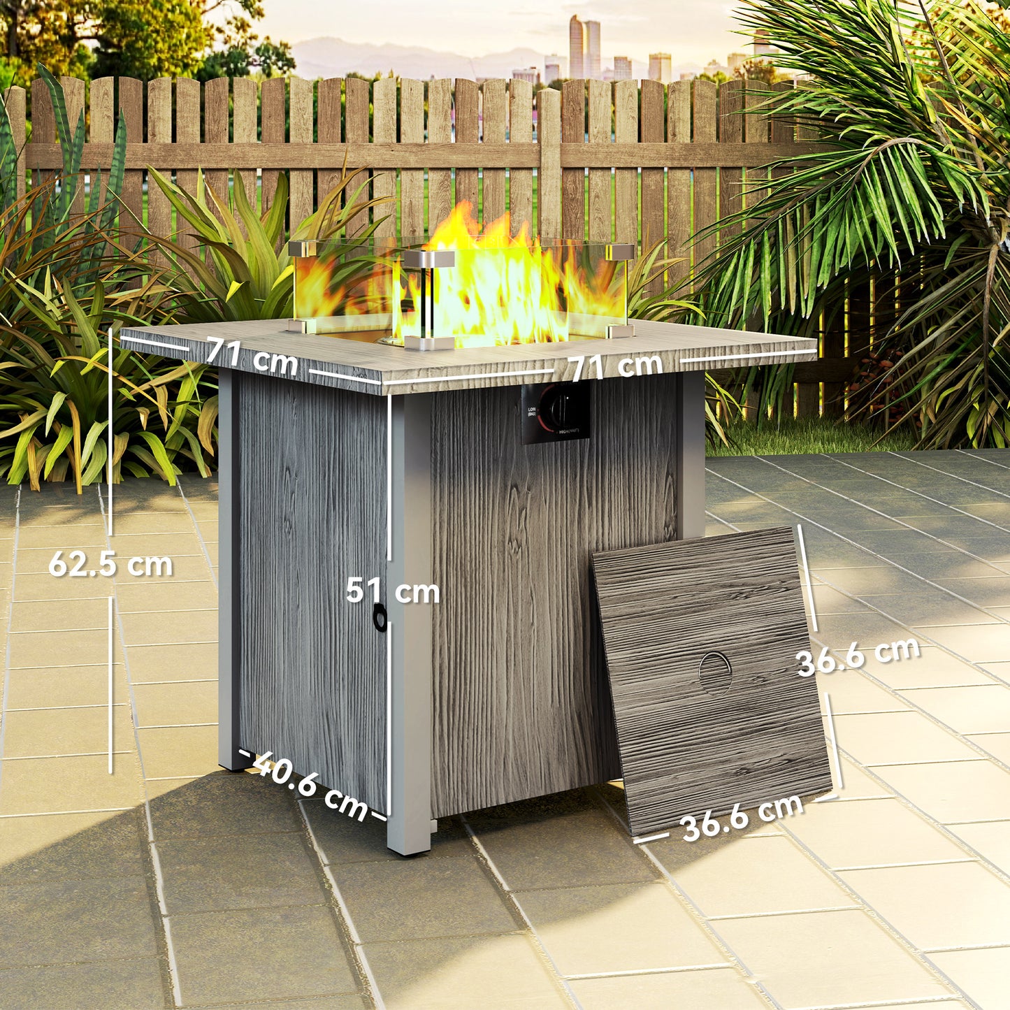 Gas Fire Pit Table with 40,000 BTU Burner, Cover, Dark Grey