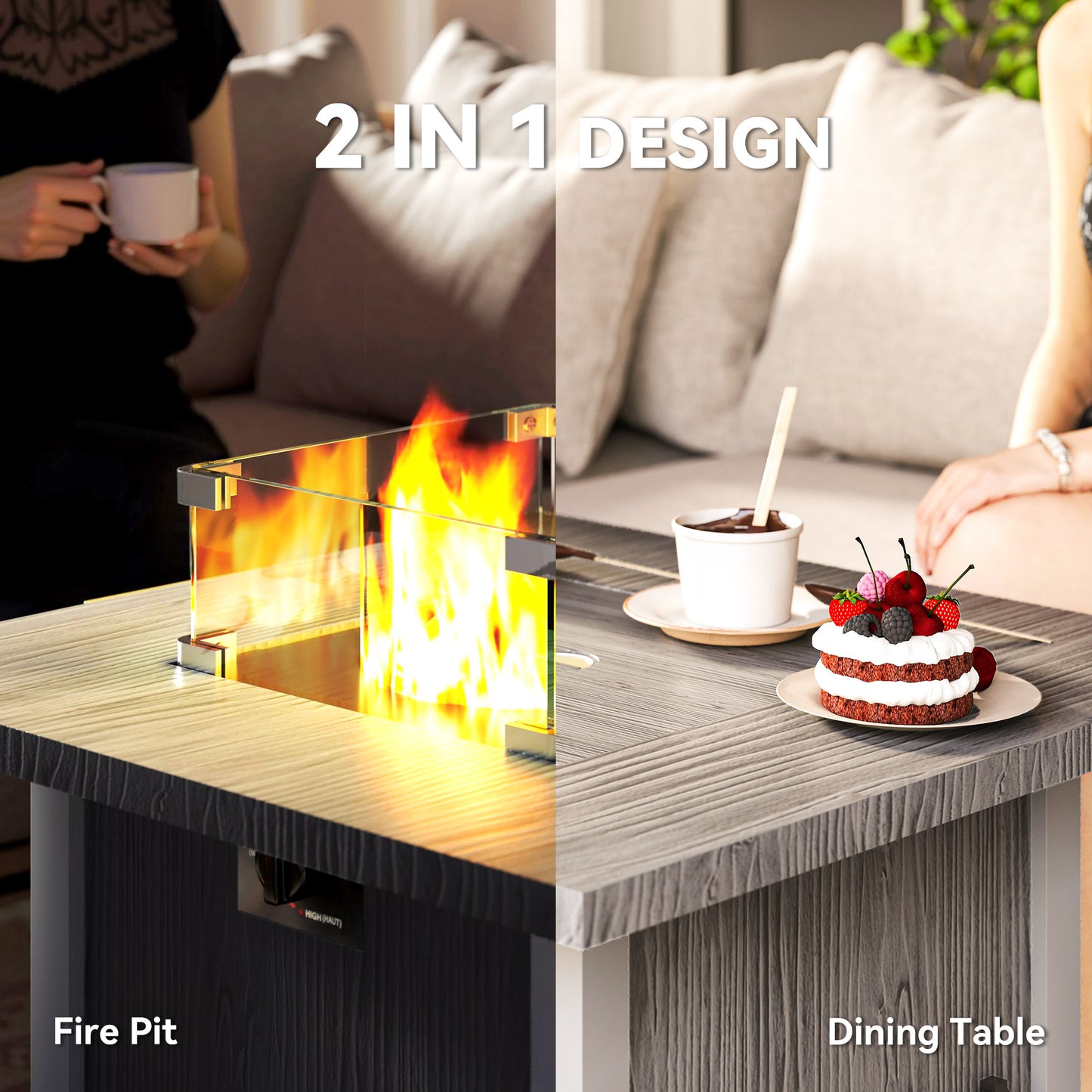 Gas Fire Pit Table with 40,000 BTU Burner, Cover, Dark Grey