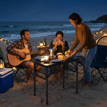 2ft Folding Camping Table, Picnic Table with Storage Layer, Black