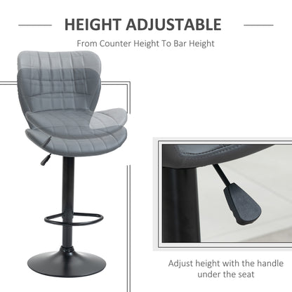 Bar Stools Set of 2 Adjustable Height Swivel PU Leather Bar Chairs Grey