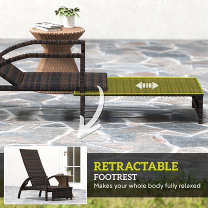 PE Rattan Sun Lounger with 4-Level Adjustable Backrest, Mixed-brown