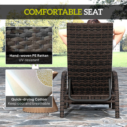 PE Rattan Sun Lounger with 4-Level Adjustable Backrest, Mixed-brown