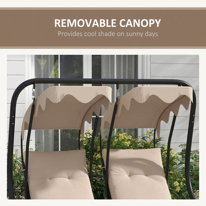 Canopy Swing 2 Separate Relax Chairs w/ Handrails, Cup Holders Beige