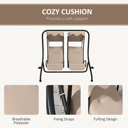 Canopy Swing 2 Separate Relax Chairs w/ Handrails, Cup Holders Beige