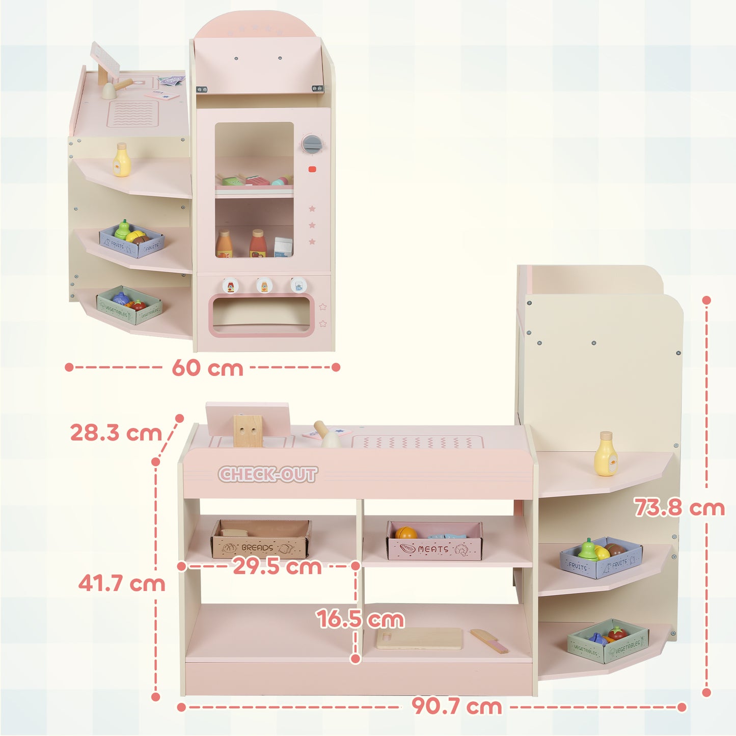 Kids Grocery Store, Pretend Play Shop with Cash Register, Pink