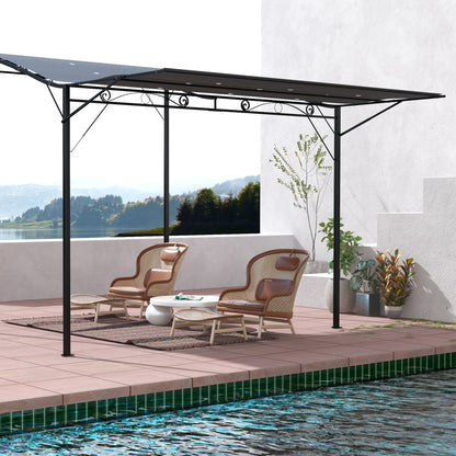 3 x 2.5m Patio Metal Gazebo Door Window Awning Wall Mount Metal Outdoor Shelter Charcoal Grey