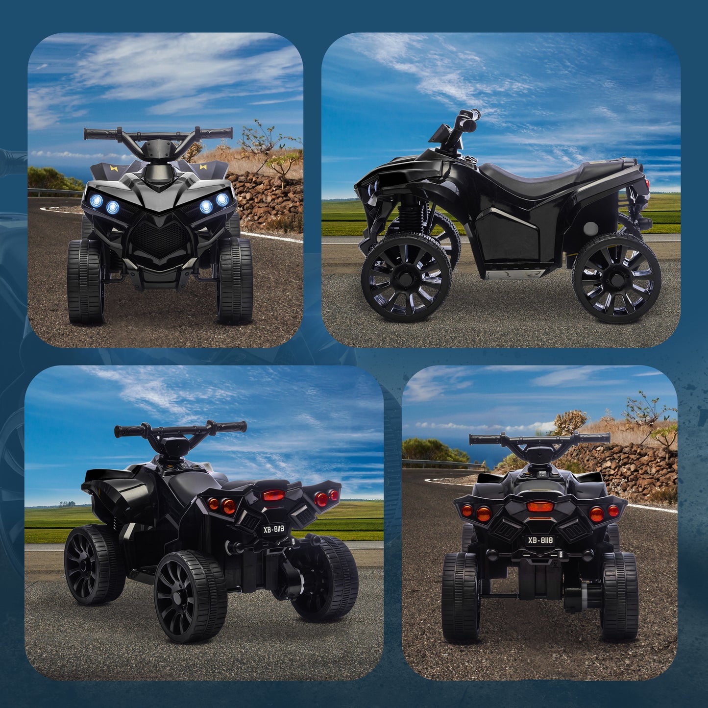 6V Electric Ride on Car, Kids ATV 4 Wheeler with Music and LED Headlights, Indoor Outdoor Toy Car for Ages 3-8 Years Boys and Girls, Black