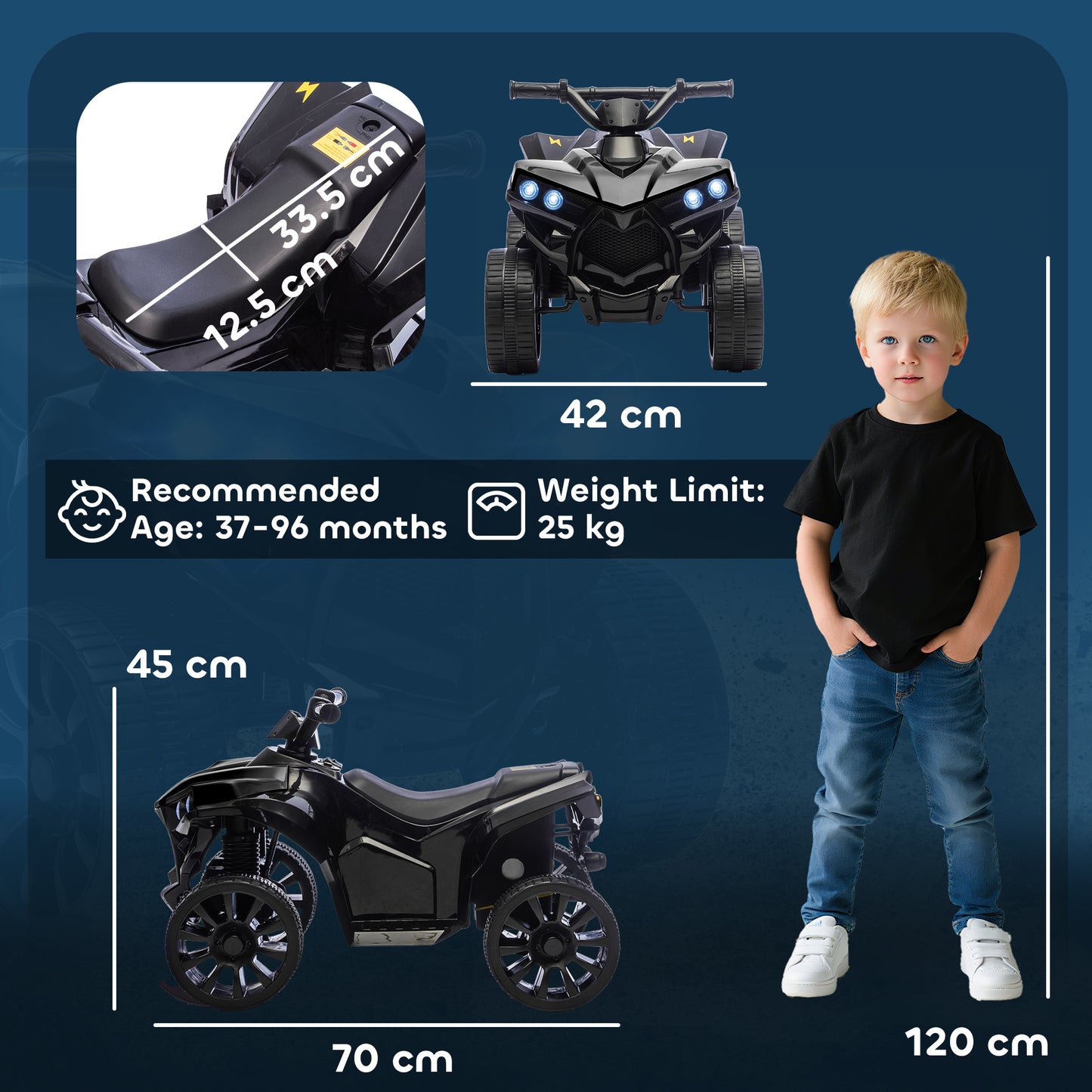 6V Electric Ride on Car, Kids ATV 4 Wheeler with Music and LED Headlights, Indoor Outdoor Toy Car for Ages 3-8 Years Boys and Girls, Black