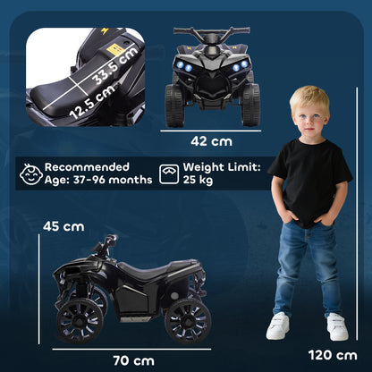 6V Electric Ride on Car, Kids ATV 4 Wheeler with Music and LED Headlights, Indoor Outdoor Toy Car for Ages 3-8 Years Boys and Girls, Black