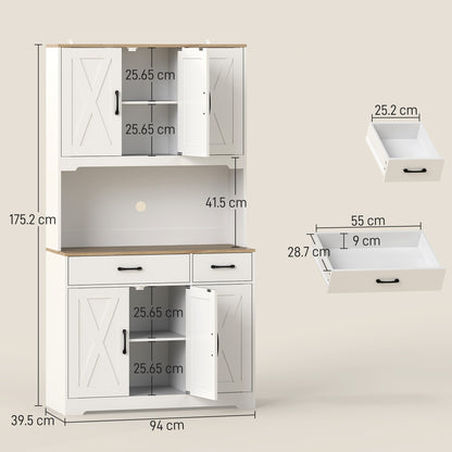 175cm Tall Kitchen Pantry, Kitchen Cabinet w/ Drawers, Shelves, White
