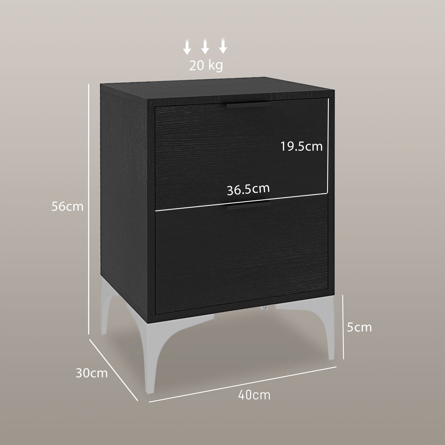 Bedside Tables Set of 2 with 2 Drawers for Bedroom, Living Room