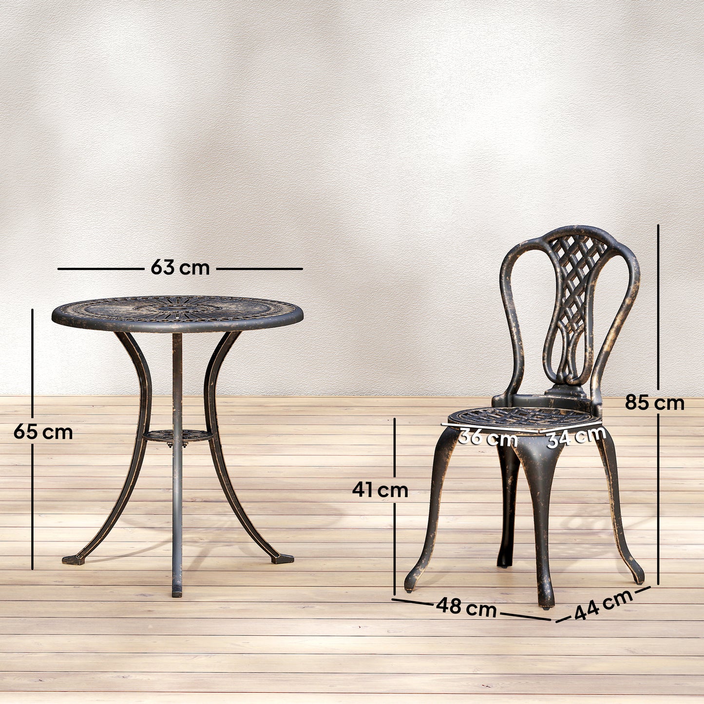 Outdoor Bistro Set Cast Aluminium Patio Furniture for 2, Brown