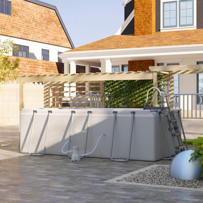 Outsunny Rectangle Steel Frame Swimming Pool with Ladder and Pump - Grey