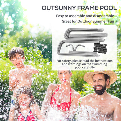Outsunny Rectangle Steel Frame Swimming Pool with Ladder and Pump - Grey