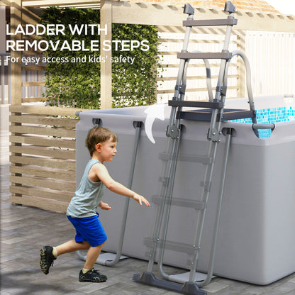 Outsunny Rectangle Steel Frame Swimming Pool with Ladder and Pump - Grey