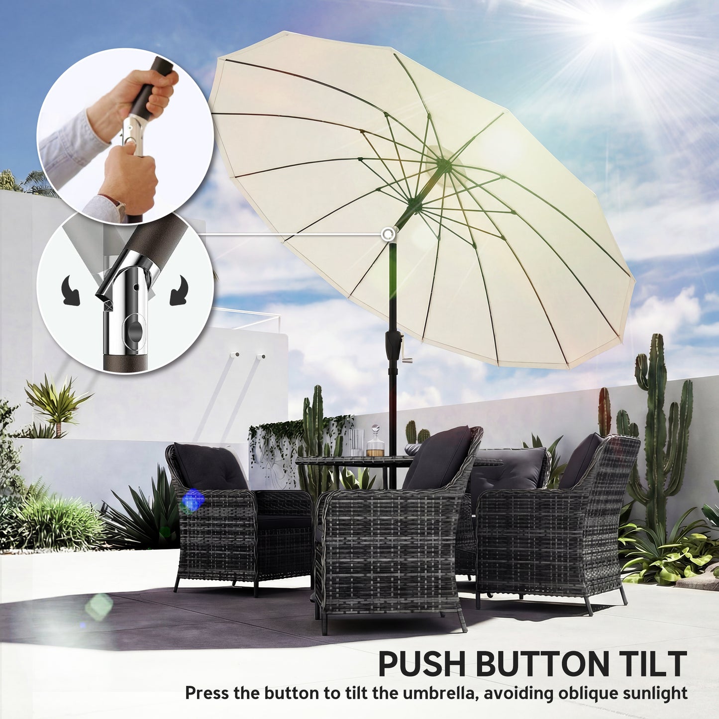 2m Shanghai Garden Parasol Umbrella, Outdoor Sun Shade, Cream White