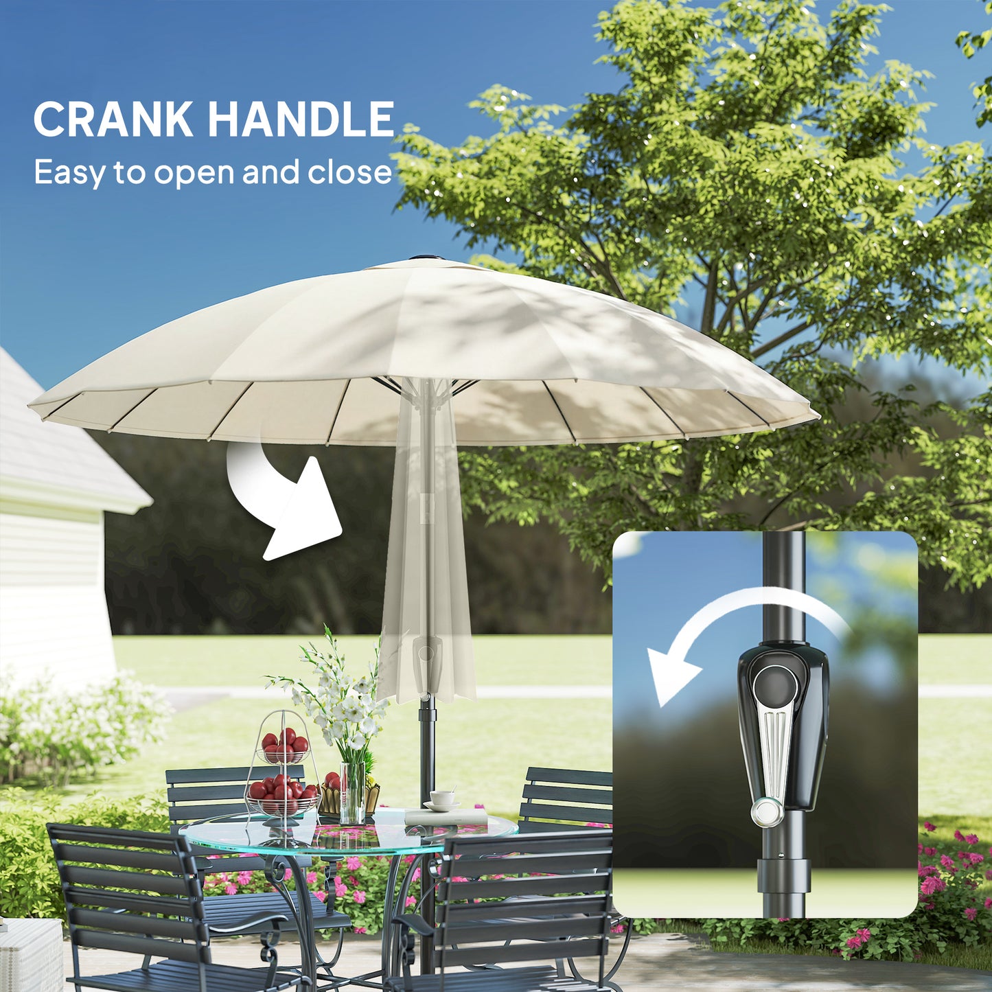 2m Shanghai Garden Parasol Umbrella, Outdoor Sun Shade, Cream White