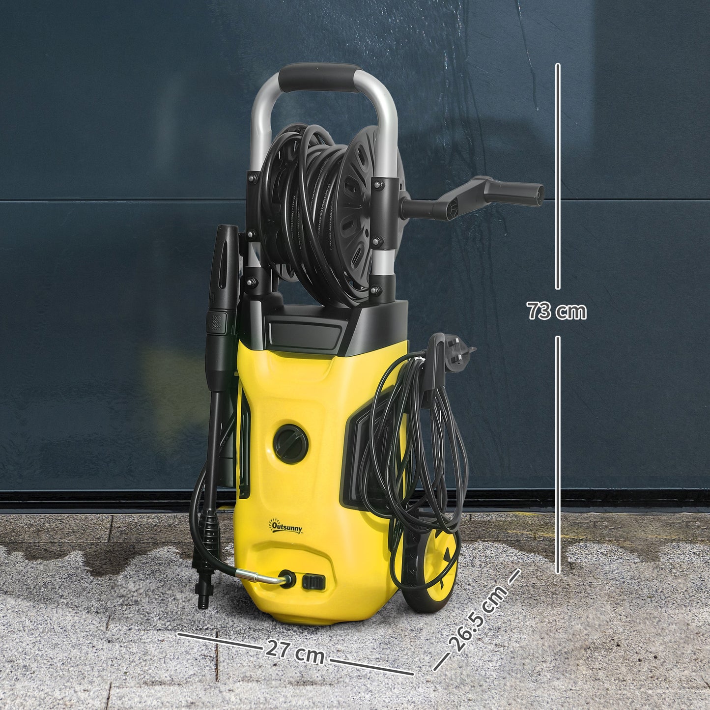 1800W Power Washer 150 Bar Pressure 6M Hose and Hose Reel, Yellow