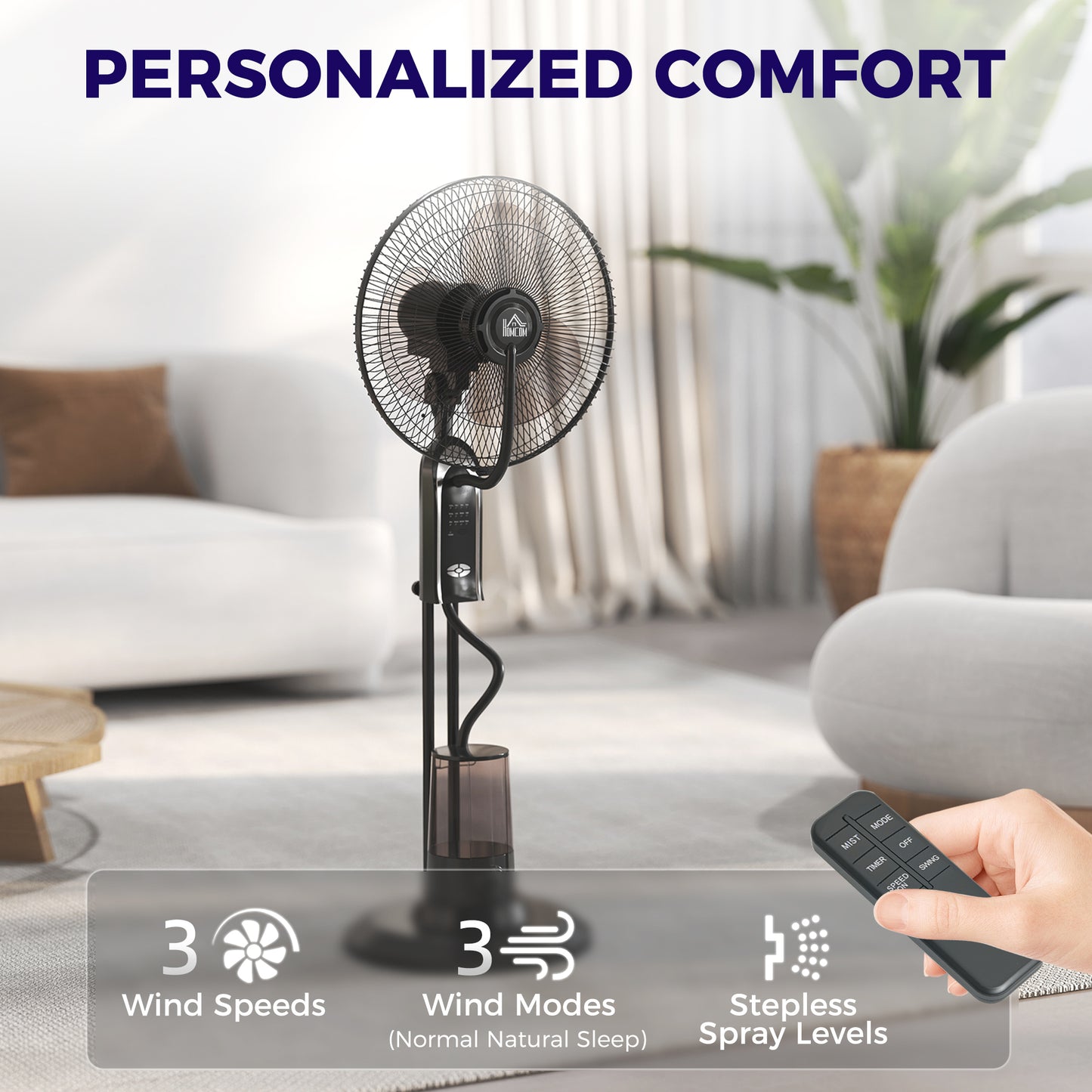 Spray Misting Fan, Pedestal Fan w/ Oscillation, Tilt, 120 cm