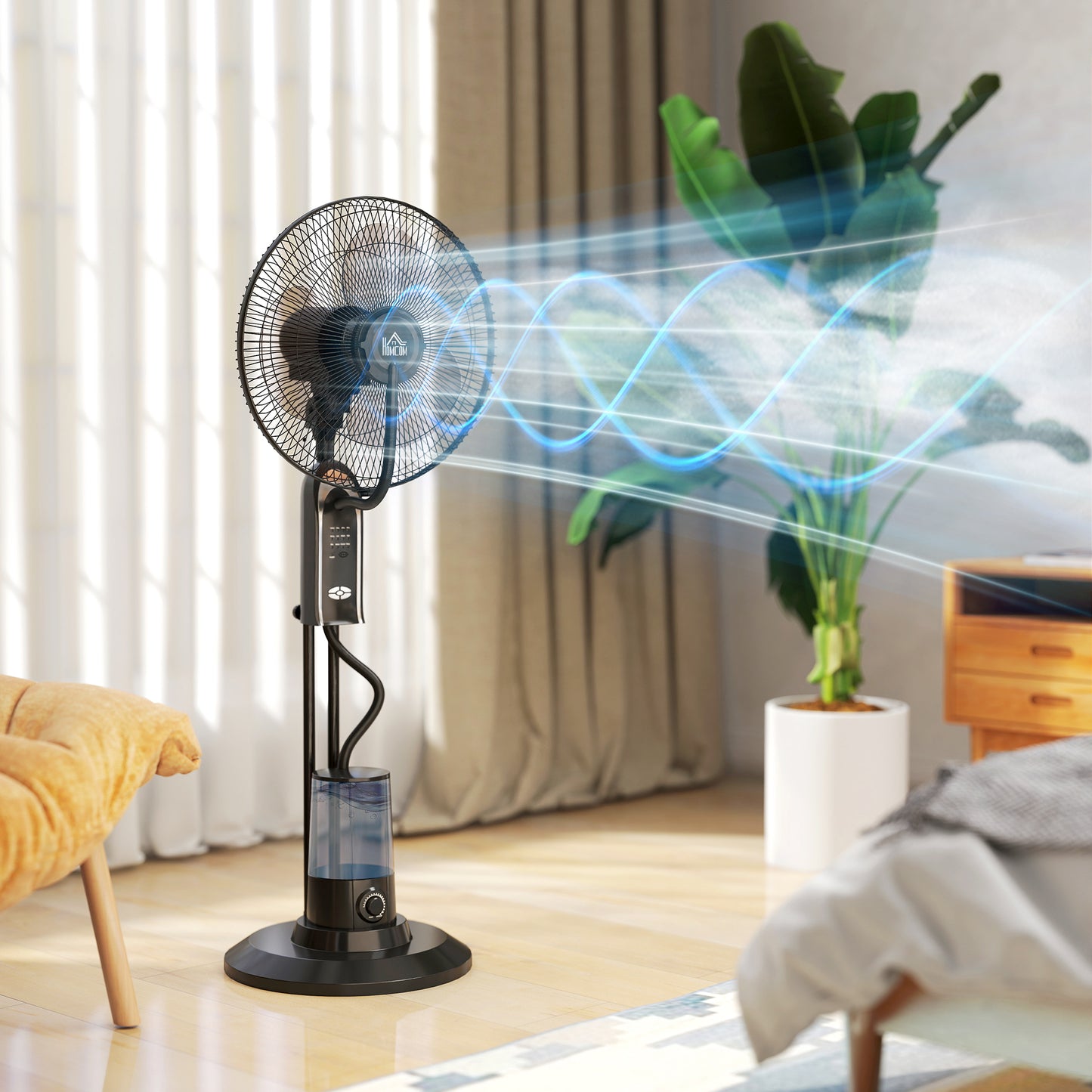 Spray Misting Fan, Pedestal Fan w/ Oscillation, Tilt, 120 cm