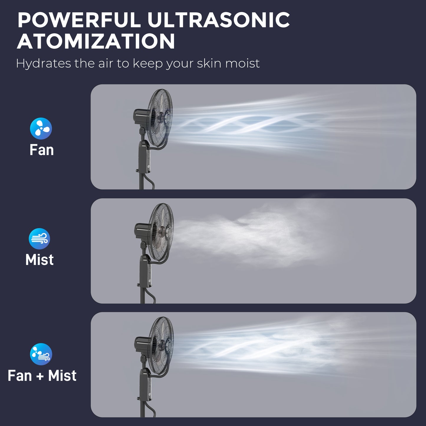 Spray Misting Fan, Pedestal Fan w/ Oscillation, Tilt, 120 cm