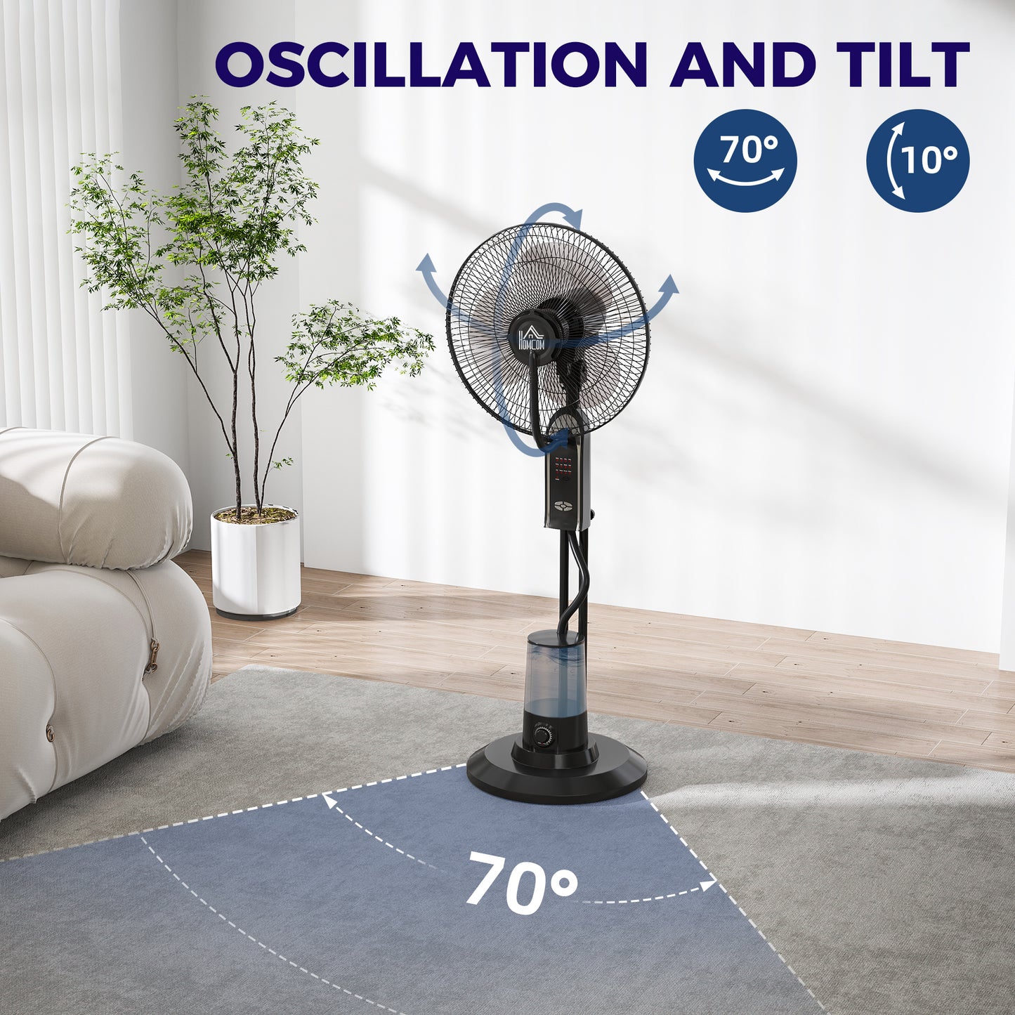 Spray Misting Fan, Pedestal Fan w/ Oscillation, Tilt, 120 cm