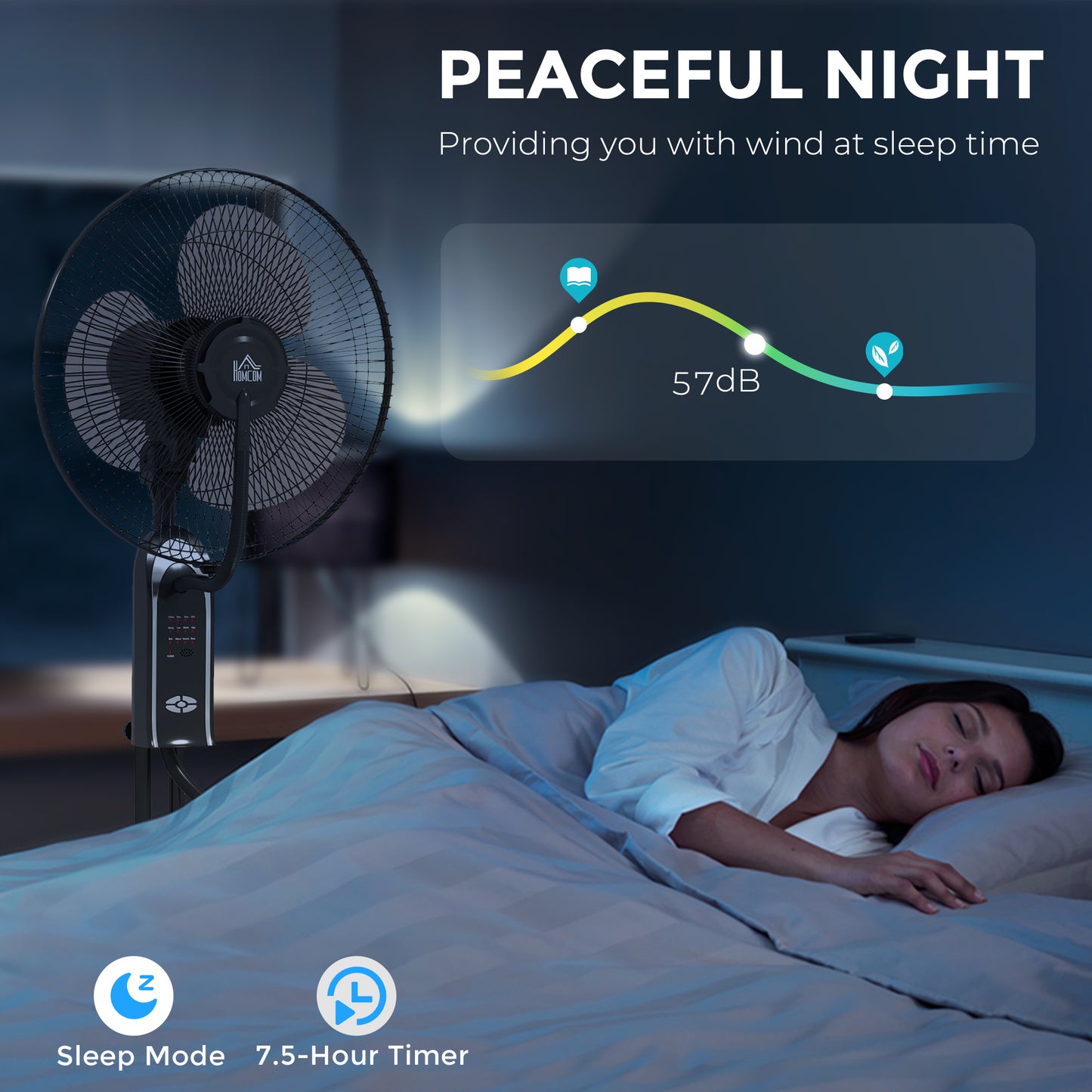 Spray Misting Fan, Pedestal Fan w/ Oscillation, Tilt, 120 cm