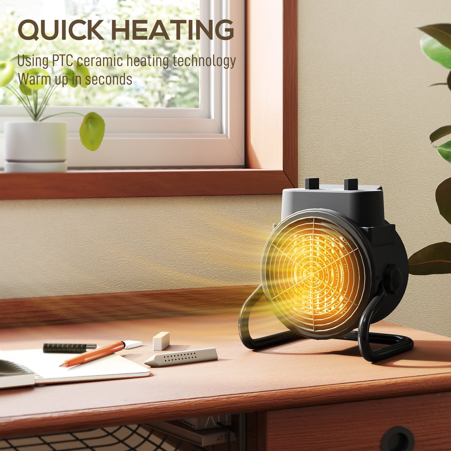 Portable Ceramic Electric Heater, 1500W Fan Space Heater, Black