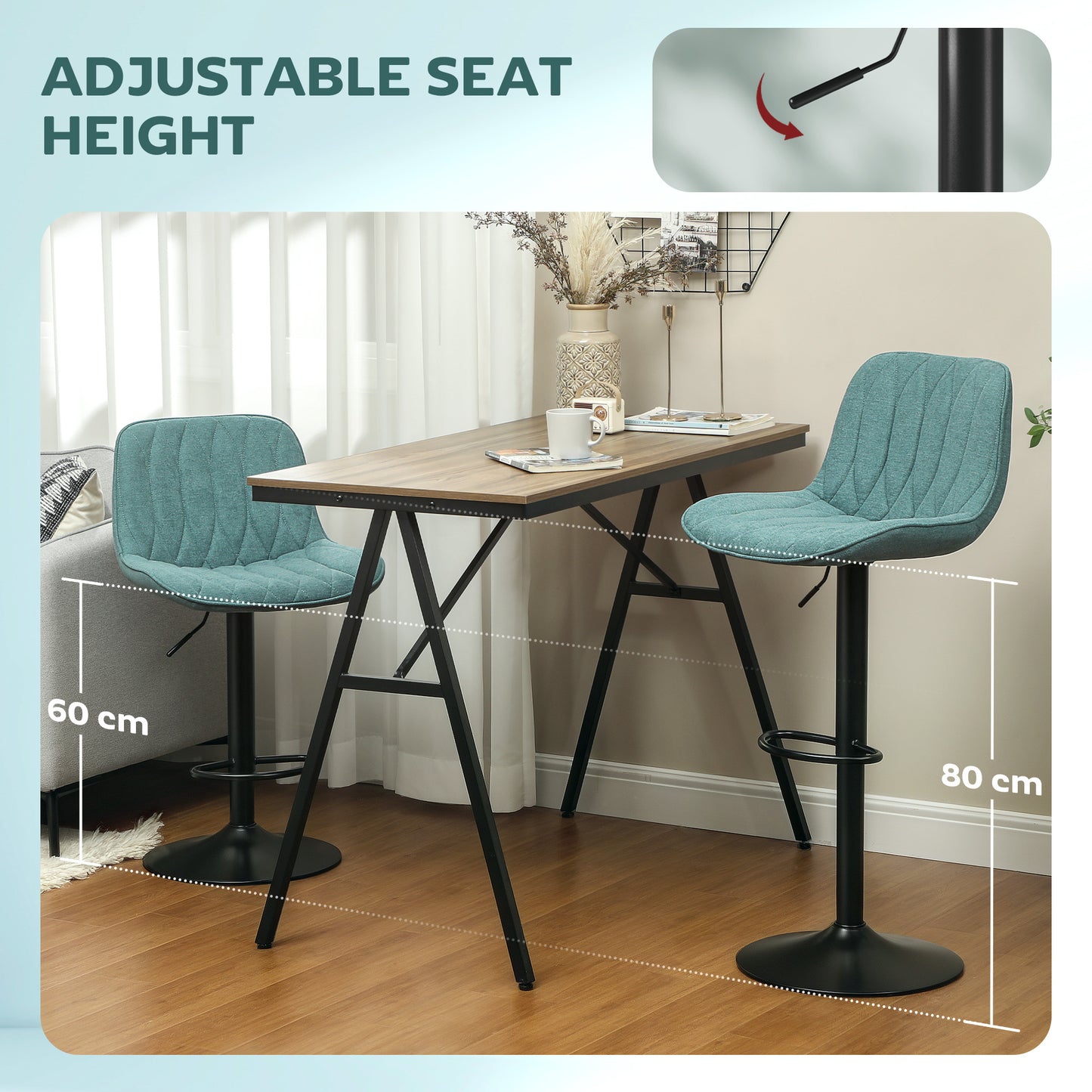 Bar Stools Set of 2, Modern Armless Bar Chairs, Blue