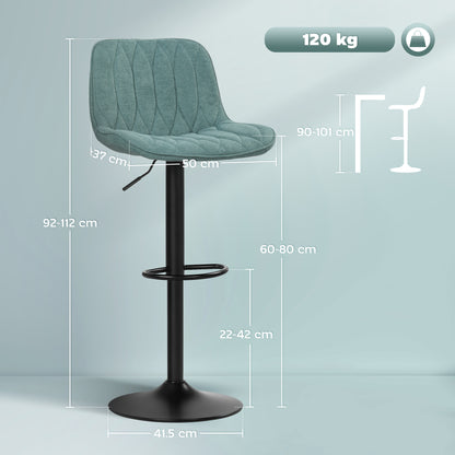 Bar Stools Set of 2, Modern Armless Bar Chairs, Blue