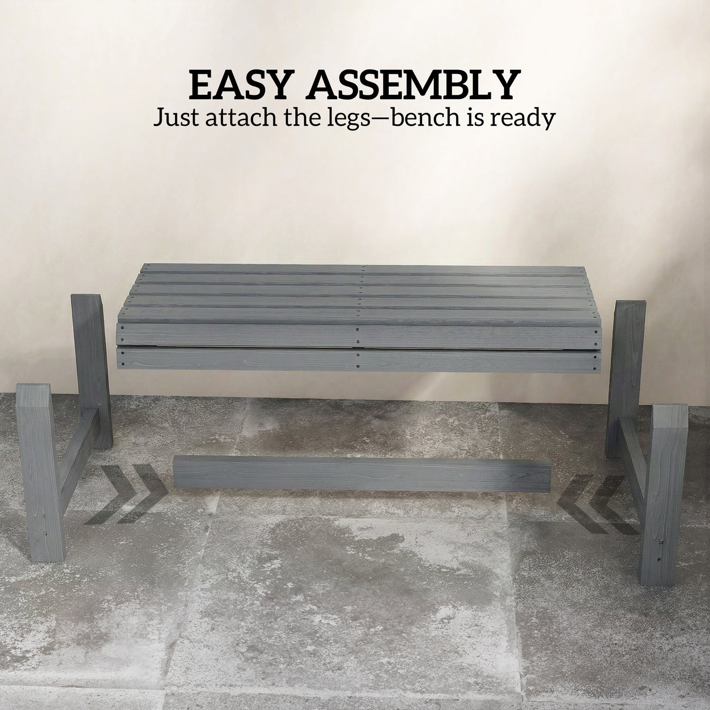 Wooden Garden Bench, 2 Seater Slatted Outdoor Bench, Grey