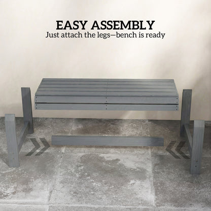Wooden Garden Bench, 2 Seater Slatted Outdoor Bench, Grey