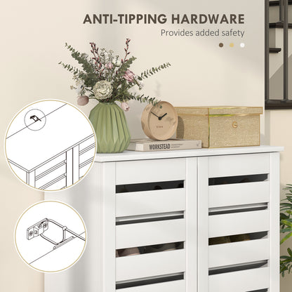 Shoe Storage Cabinet with Slatted Doors for 15 Pairs of Shoes White
