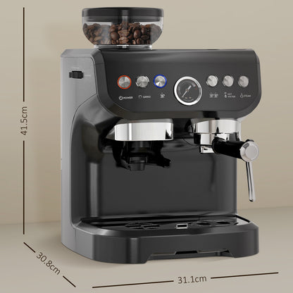 Espresso Machine, Bean Grinder & Steam Wand, 15 Bar Pressure, Black