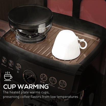 Espresso Machine, Bean Grinder & Steam Wand, 15 Bar Pressure, Black