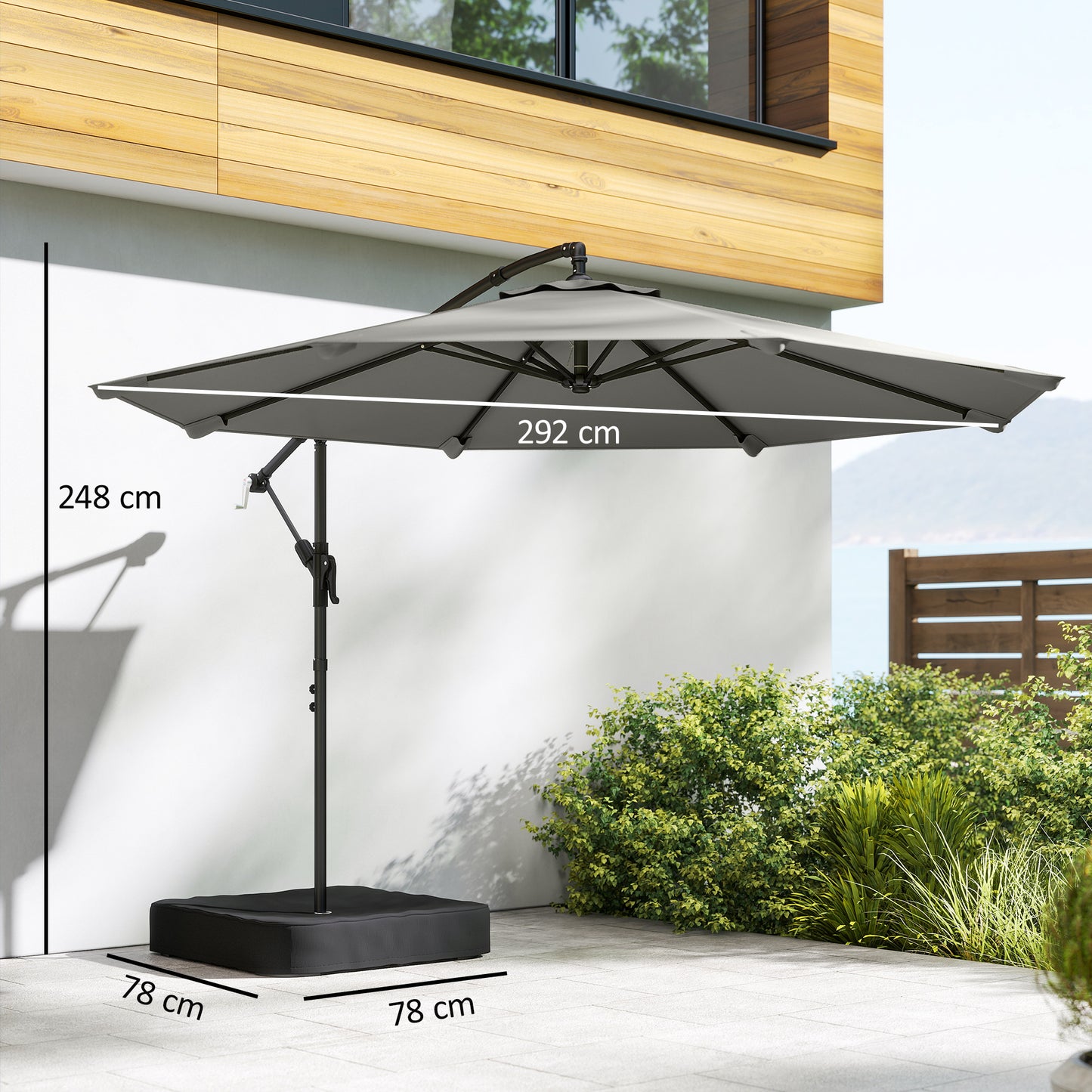 3 m Garden Cantilever Parasol with Sandbag, 360 Degree Rotation