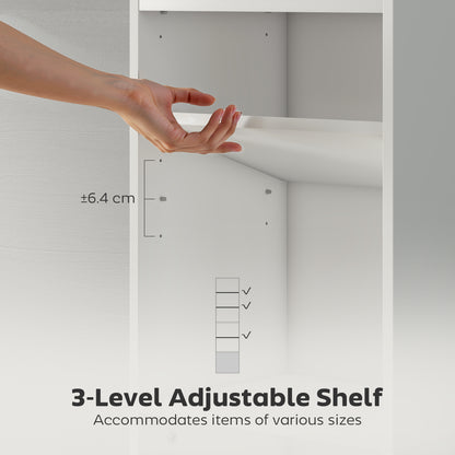 Tall Bookcase, 6-Tier Bookshelf with 3 Adjustable Shelves, White