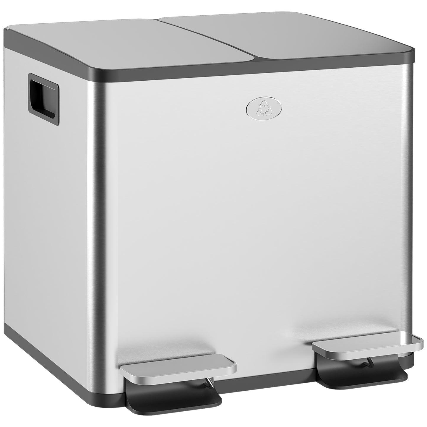 2x15L Dual Kitchen Bin Pedal Bin for Recycling and Waste, Silver Tone