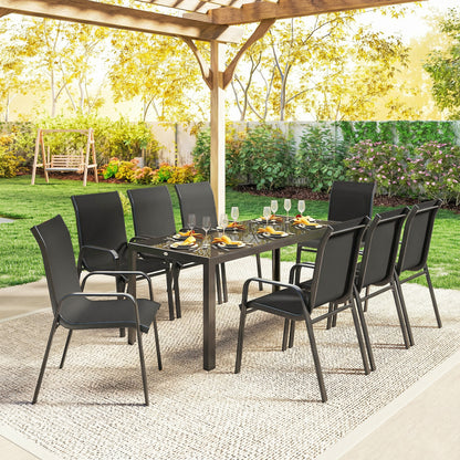 9 Pieces Patio Dining Set with Stackable Chairs, Black
