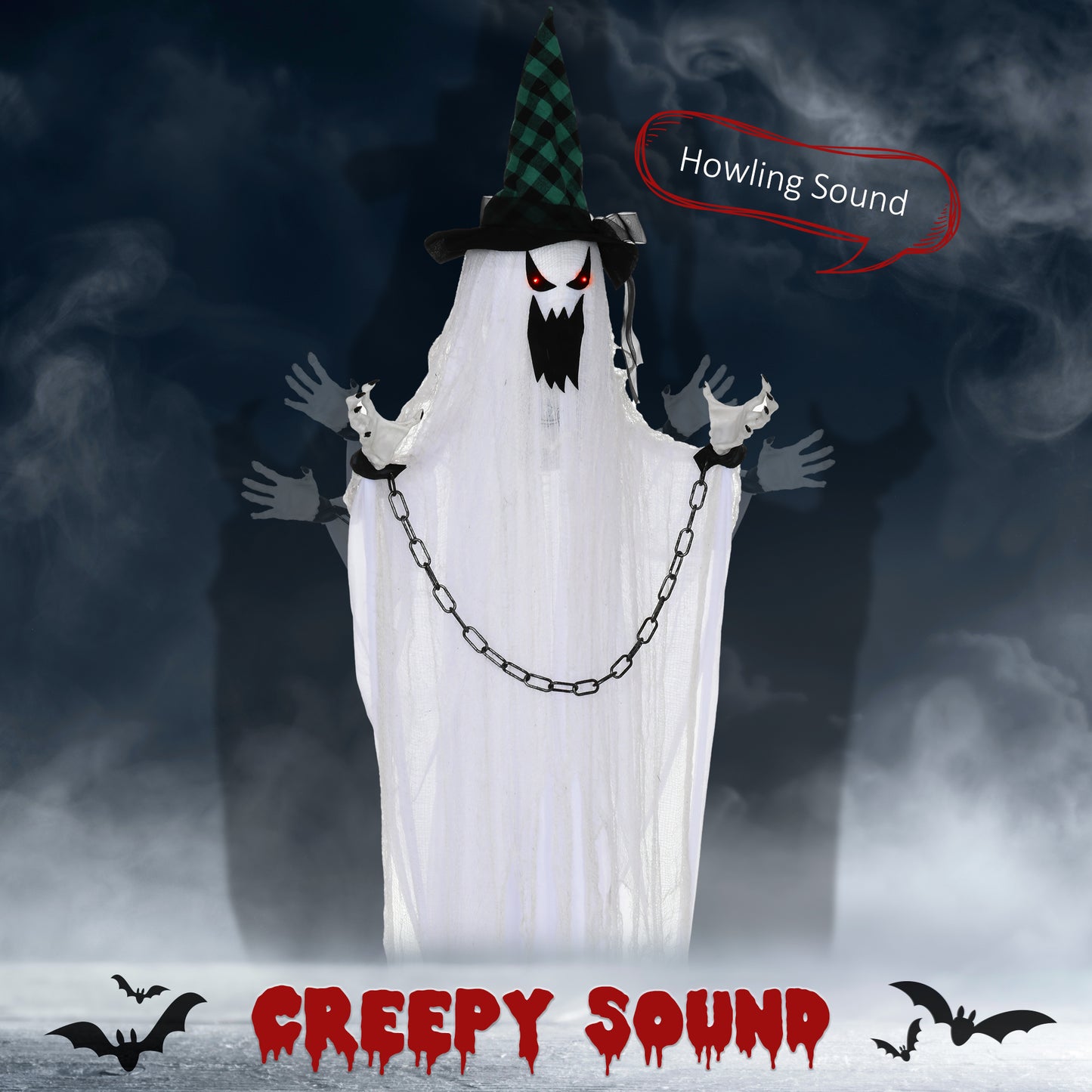 Hanging Halloween Ghost Animatronic Prop for Indoor Outdoor