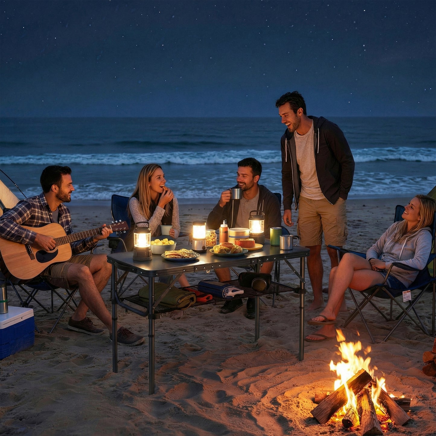 3ft Folding Camping Table, Picnic Table with Storage Layer, Black